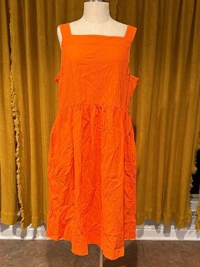 Everlane Vibrant Orange Square-Neck Midi Dress